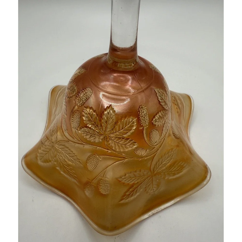 FENTON - Marigold Orange Compote Carnival Glass Crimped Ruffled Edge Footed Bowl